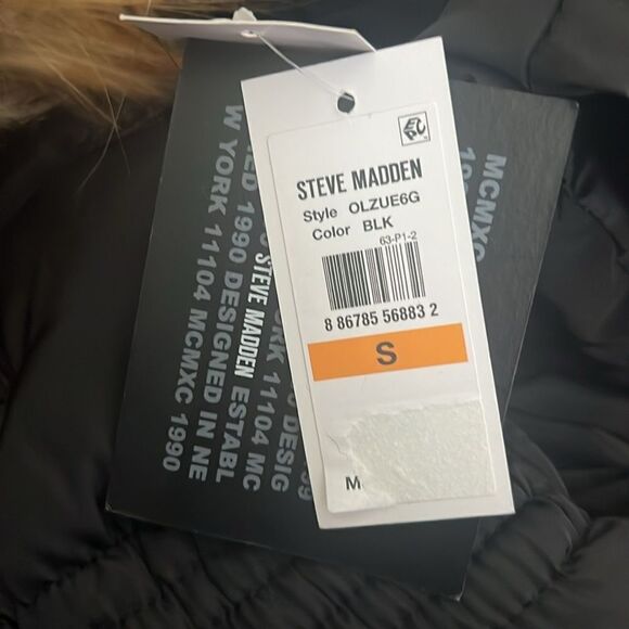 Steve Madden Juniors Faux-Fur-Trim Hooded Black Puffer Coat Small NWT - Picture 10 of 10